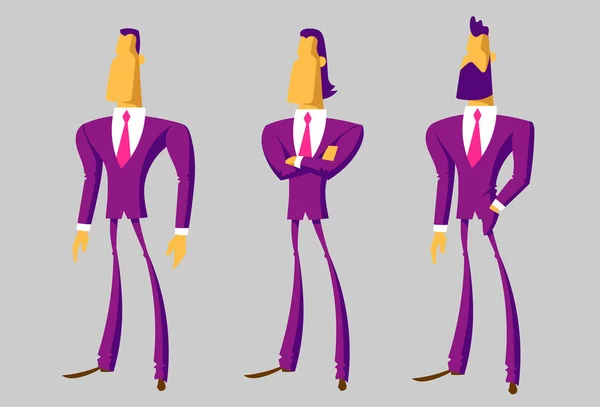 フラット漫画ビジネスマンキャラクター 紫色のバージョン これらのカラフルなベクトルの男性は 現代的な文字デザインを持っています プレゼンテーション ウェブサイト 電子ブック インフォグラフィックを補完するのに役立ちます あなたは簡単に彼らの色を編集することができます — ストックベクタ