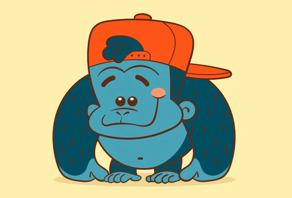 Simpatico Gorilla Dei Cartoni Animati Con Cappello Sorridente Questo Carattere — Vettoriale Stock