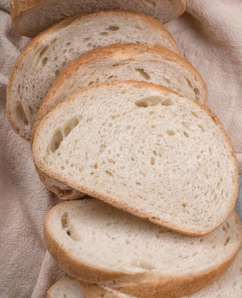 Sliced Homemade White Wheat Bread Wheat Flour Old Wood Tray — Stock Photo, Image