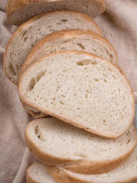 Sliced Homemade White Wheat Bread Wheat Flour Old Wood Tray — Stock Photo, Image