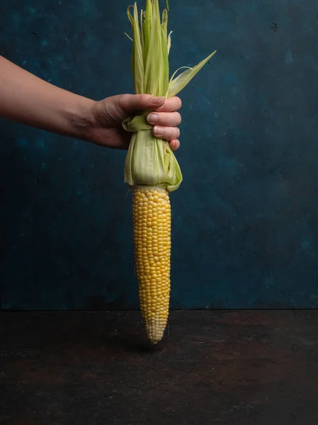 Sweet Corns Fresh Corn Cobs Table Head Corn Leaves Isolated — Stock Photo, Image