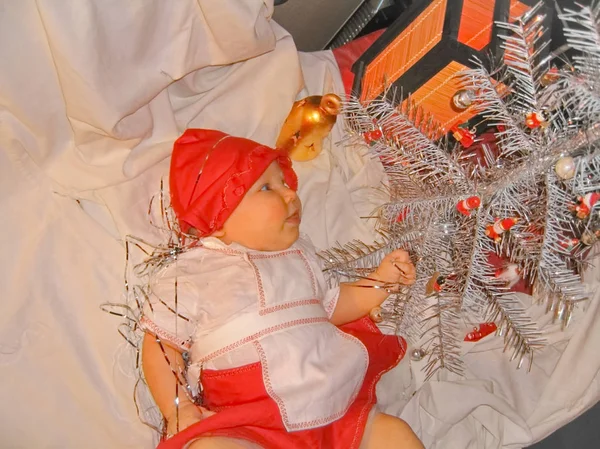 Baby Christmas Fairy Red White Dress — Stock Photo, Image