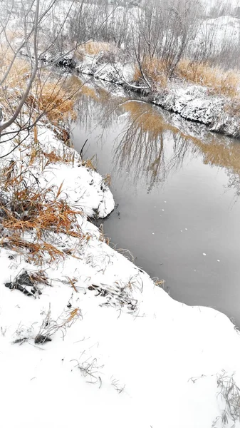 Riacho Não Está Congelado Inverno — Fotografia de Stock