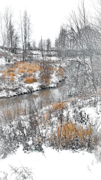 Riacho Não Está Congelado Inverno — Fotografia de Stock