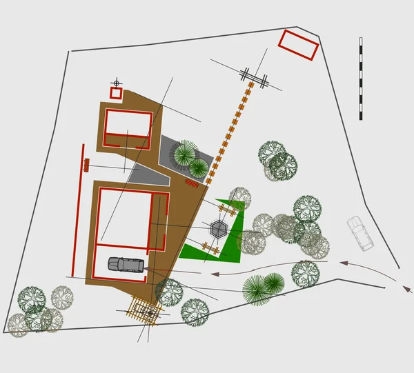 Landschaftsplan Des Hauses Farbgestaltung — Stockfoto