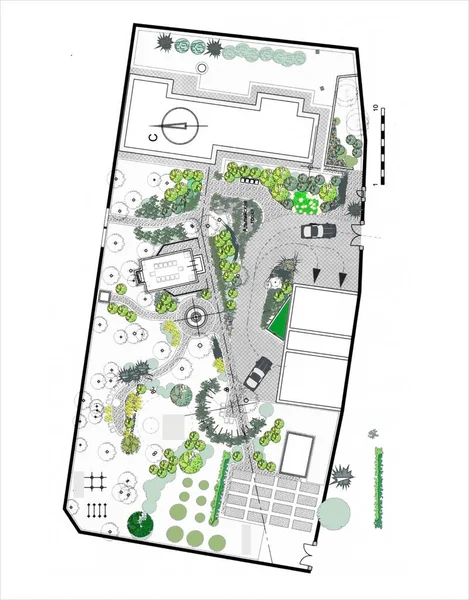 Landschaftsplan Des Hauses Farbgestaltung — Stockfoto