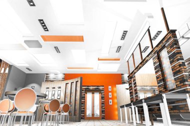 Kafe Salonu. Küçük bir kafenin renk slayt binası.