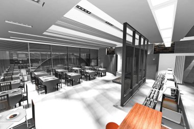 Kafe Salonu. Küçük bir kafenin renk slayt binası.