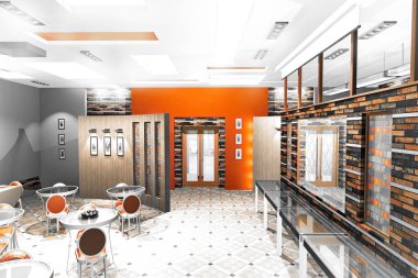 Kafe Salonu. Küçük bir kafenin renk slayt binası.