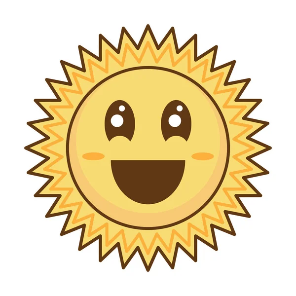 Feliz Sol Amarillo Lindo Caricatura Vector Sonriente Cara Carácter Ilustración — Vector de stock