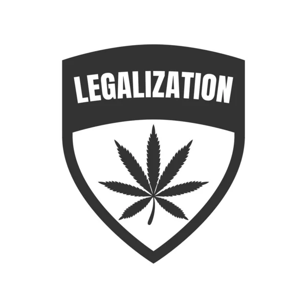 大麻叶上的盾杂草合法化图标 — 图库矢量图片