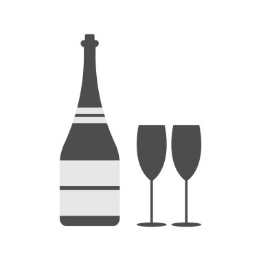 İki Şampanya Bardakları İllüstrasyon Kutlama Tost Sembolü ile Alkol Şişesi 