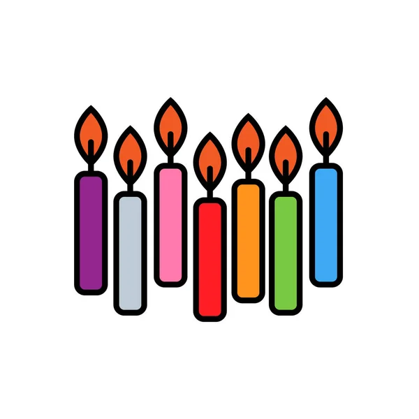 Επτά Πολύχρωμα Κεριά Κινούμενα Σχέδια Σύμβολο Κόμμα Εικονίδιο — Διανυσματικό Αρχείο