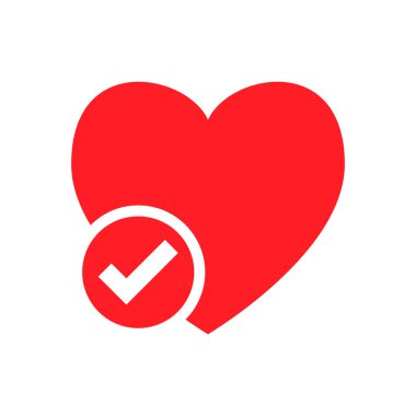 Çek işareti simgesi ile kırmızı kalp aşk onaylı sevgililer günü seçimi illüstrasyon online dating uygulaması düğmesi