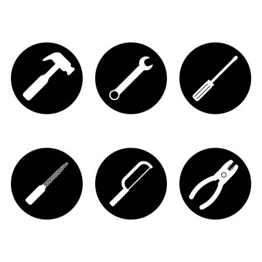 Çalışma Araçları Siyah Testere Anahtarı Çekiç Tornavida Simge Seti Handyman Hizmetleri Araç Kutusu