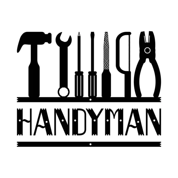 Work Tools Black Saw Wrench Hammer Screwdriver Icon Set Handyman — Stock Vector