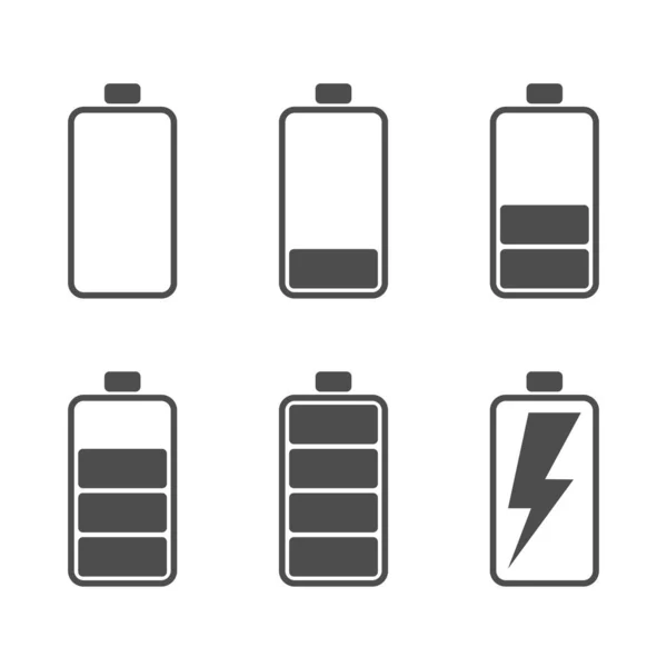 Batterijen Icon Set Elektrische Voeding Symbool Geïsoleerde Zwarte Lader Technologie — Stockvector