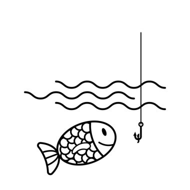 Balık Simgesi Siyah Vektör Izole İllüstrasyon Deniz Sualtı Yaban Hayatı Balıkçılık Sembolü