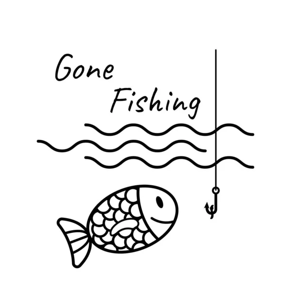 Πήγε Ψάρεμα Κείμενο Λογότυπο Απομονωμένα Κύματα Και Καλάμι Αλιείας Διάνυσμα — Διανυσματικό Αρχείο