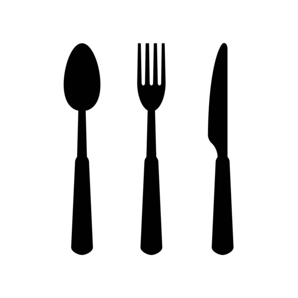 Tenedor Negro Cuchillo Cuchara Icono Conjunto Aislado Vector Ilustración Cocina — Archivo Imágenes Vectoriales