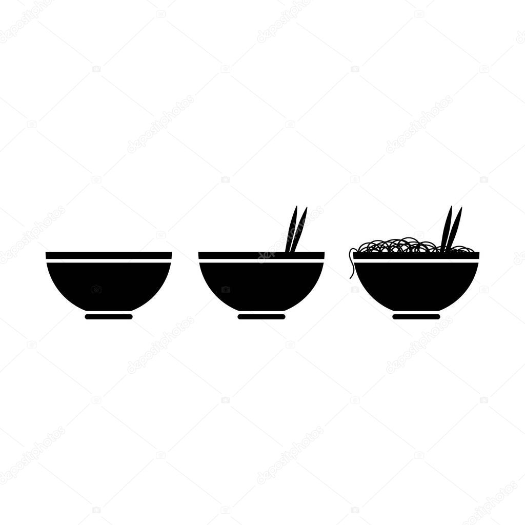 Asian Bowl Icon Black Isolated Food Noodles Chinese Cuisine Soup Plate Vector Illustration