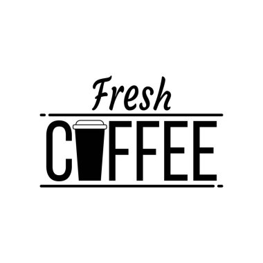 Taze Kahve Metin Simge İzole Espresso Cafe Çay Siyah Vektör İllüstrasyon Sıcak İçecek