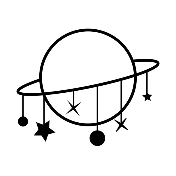 Planeta Lindo Icono Del Sistema Solar Con Estrellas Colgantes Ilustración — Vector de stock