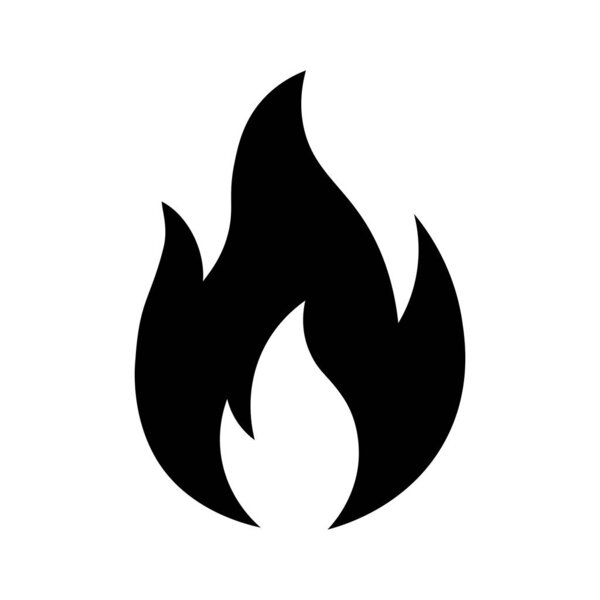 Черная иконка вектора огня на белом фоне горячий огнеопасный символ
