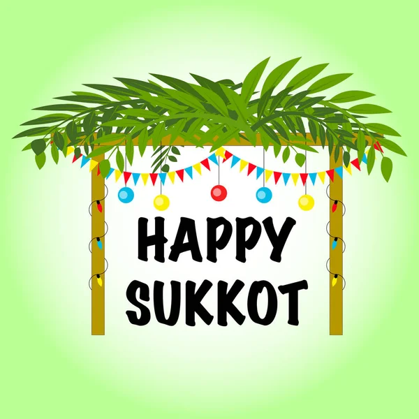 Happy Sukkot Poster Hari Raya Yahudi Sukkah Dengan Dekorasi Vektor - Stok Vektor