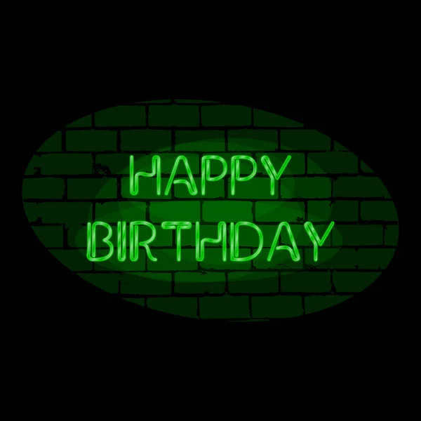 Grün Happy Birthday Text Neonlichter Zeichen Vektor Illustration — Stockvektor