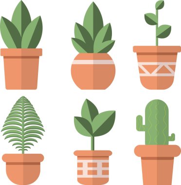 Bitkiler ve Çömlek Simgesi Düz Tasarım Çizim Vektörü