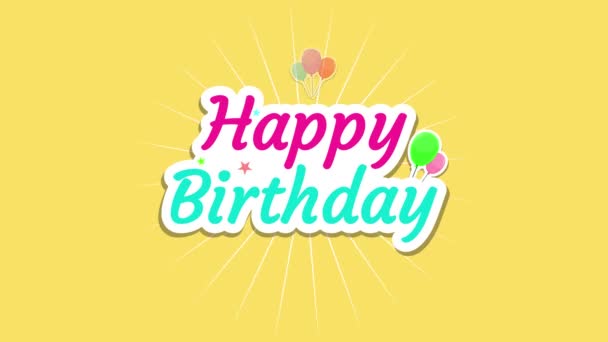 Happy Birthday Text Balloons Yellow Background Animation Video — Stock Video