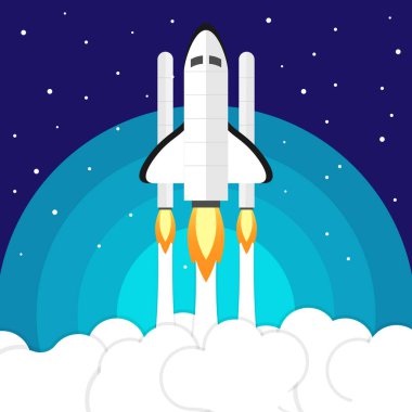 Uzay mekiği ikonu. Uzay yolculuğu ya da başlangıç konsepti. Vektör illüstrasyonu.