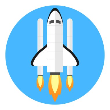 Uzay mekiği ikonu. Uzay yolculuğu ya da başlangıç konsepti. Vektör illüstrasyonu.