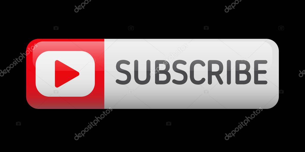 Subscribe button rounded fellow banner isolated on black background. Vector illustration.
