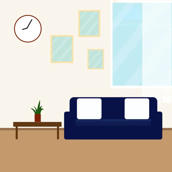 Intérieur Salon Bannière Vectorielle Conception Une Chambre Confortable Avec Canapé — Image vectorielle
