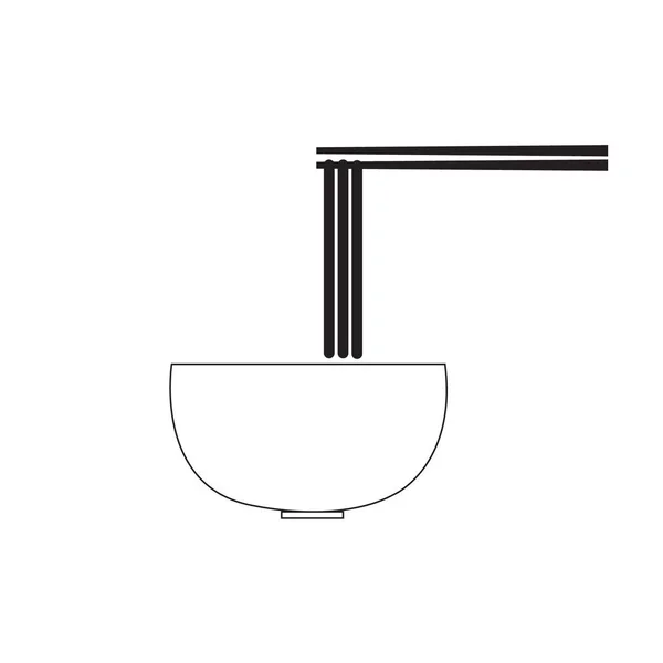面条碗矢量图标 亚洲汤碗与筷子字形图标 中国食品符号 标志插图 — 图库矢量图片
