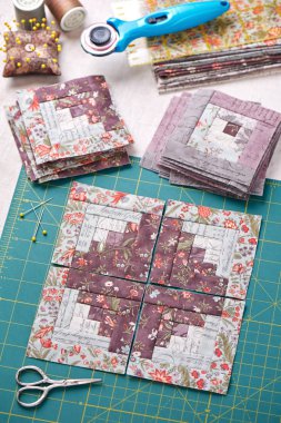 Patchwork günlük kabin blok zanaat mat, bloklar, Dikiş tali gereçleri yığını