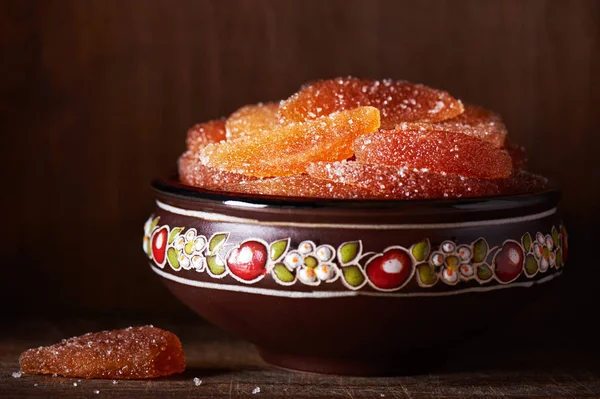 Rodajas Manzana Secas Enlatadas Tazón Cerámica Comida Naturaleza Dulce — Foto de Stock