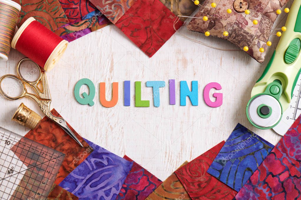 Wooden letters, consisting to the word quilting surrounded by ac