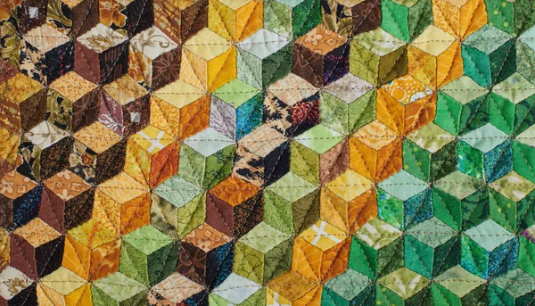 Fragment Van Quilt Genaaid Uit Diamanten Heeft Zicht Driedimensionaal — Stockfoto