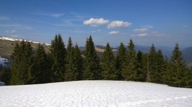 Güneşli gün kış dağ manzarası