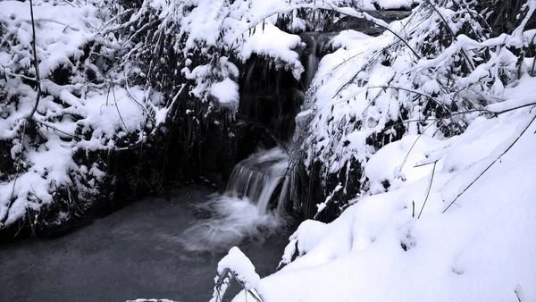 Cachoeira Congelada Floresta Inverno — Fotografia de Stock