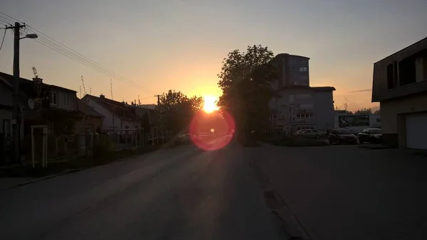 Europäische Stadt Bei Sonnenuntergang — Stockfoto