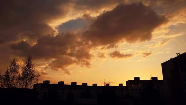 Tiempo Puesta Del Sol Sobre Ciudad Europea — Foto de Stock