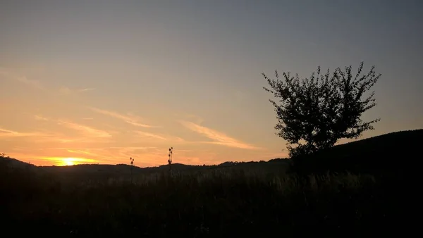 Čas Západu Slunce Nad Horskou Krajinou — Stock fotografie