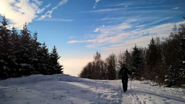 Adam Kış Dağlarda Hiking — Stok fotoğraf