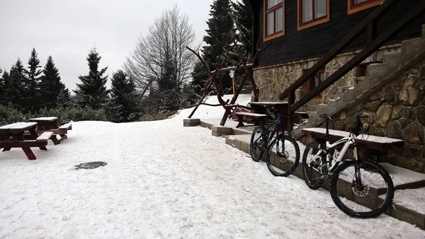 Sneeuwtuin Bij Cottege Winter — Stockfoto