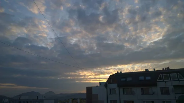 Zonsondergang Tijd Europese Stad — Stockfoto