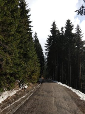 Kışın kar altında park edin. Slovakya